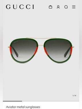 Gucci Green and Red Aviator Sunglasses with Gold Bridge